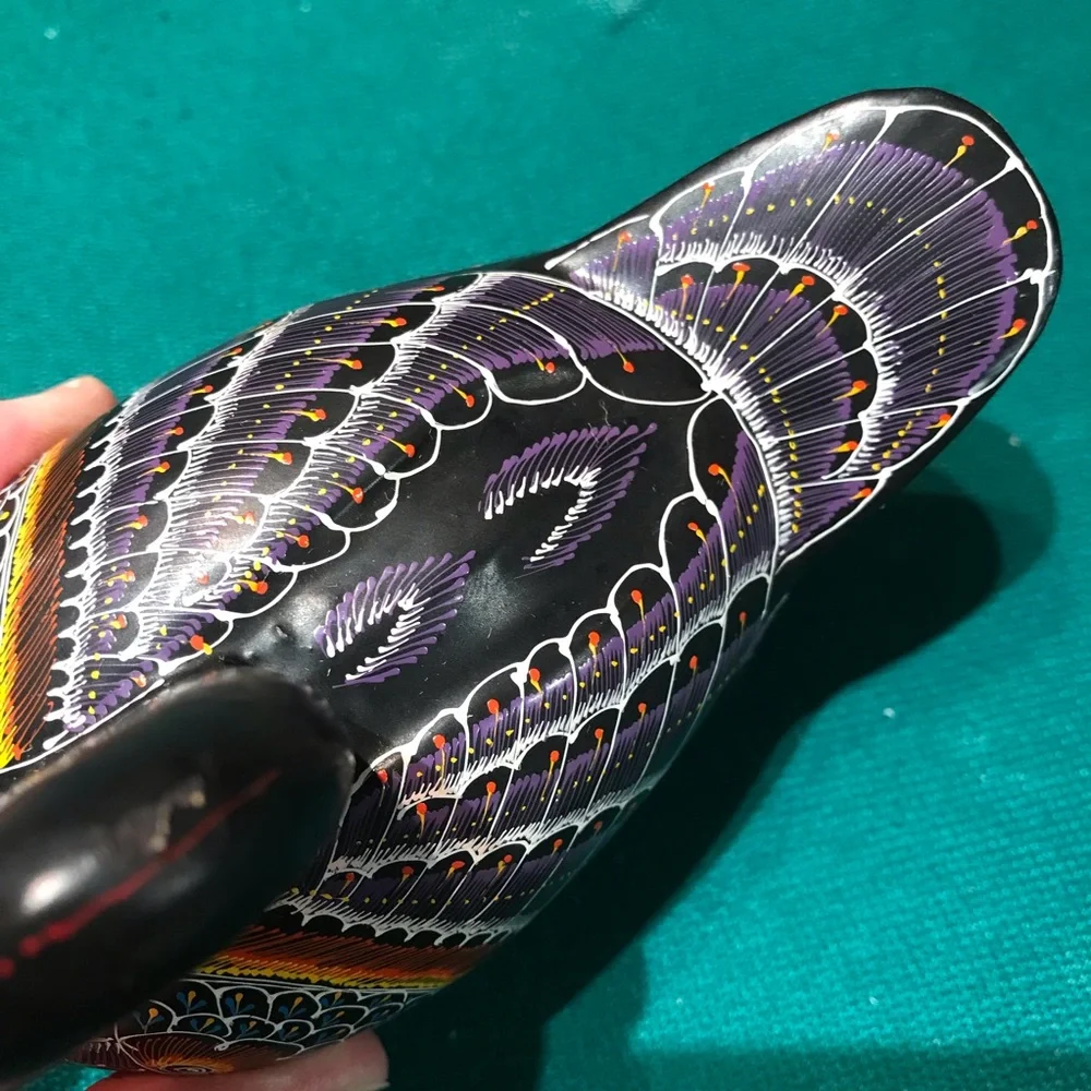 Vintage Wooden Trinket Dish with intricate hand painted Duck Design